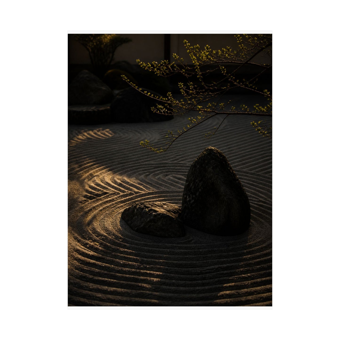 Golden Hour Rock Garden Wall Art Print - Dark Japandi Ma
