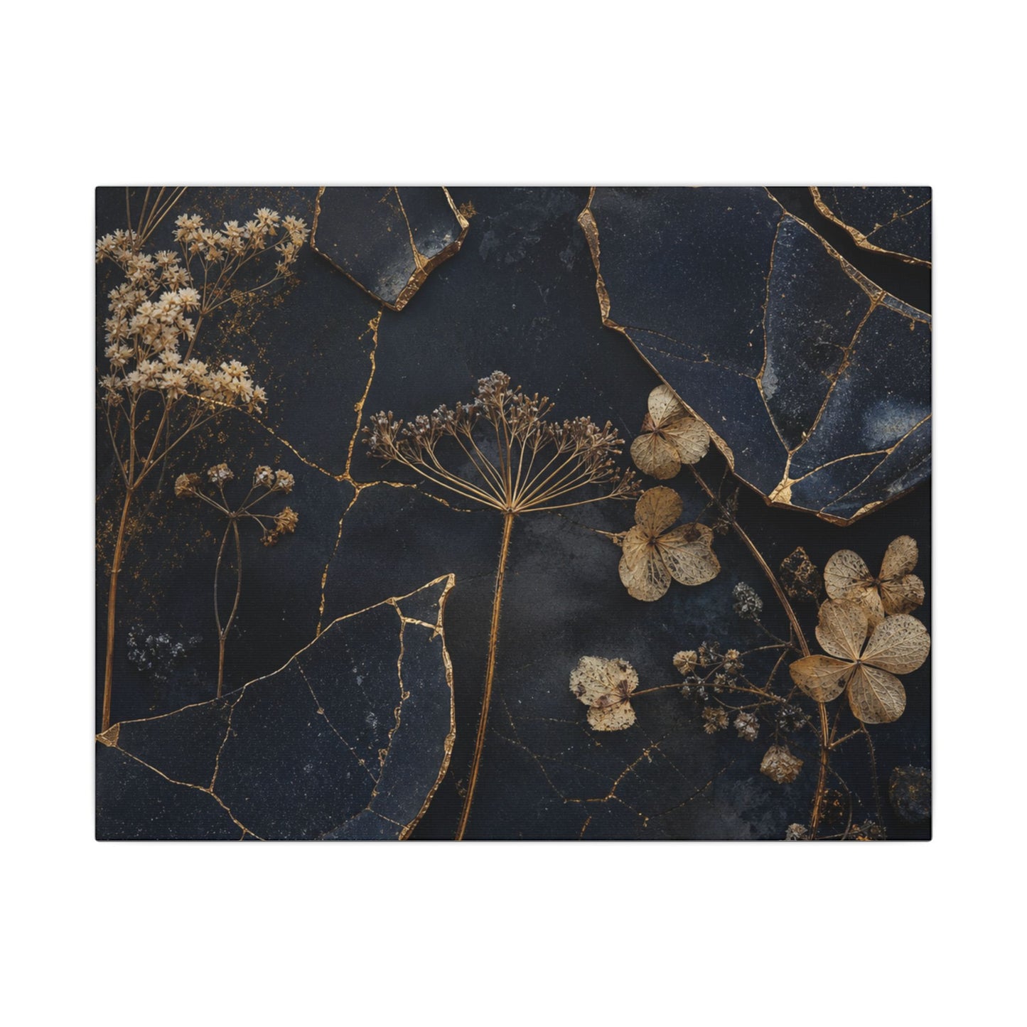 Philosophical Dried Flowers Canvas Art - Broken Beauty Kintsugi