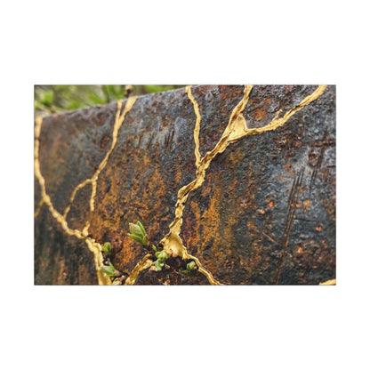 Mono No Aware Rust Patina Canvas Art - Kintsugi Gold Repair