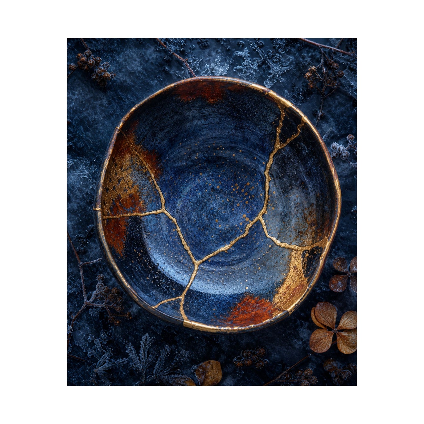 Fukinsei Ceramic Bowl Wall Art Print - Kintsugi Crackle Gold