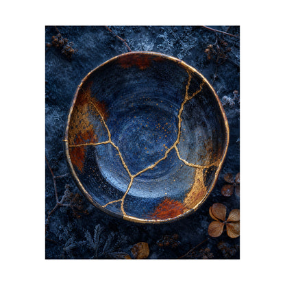 Fukinsei Ceramic Bowl Wall Art Print - Kintsugi Crackle Gold