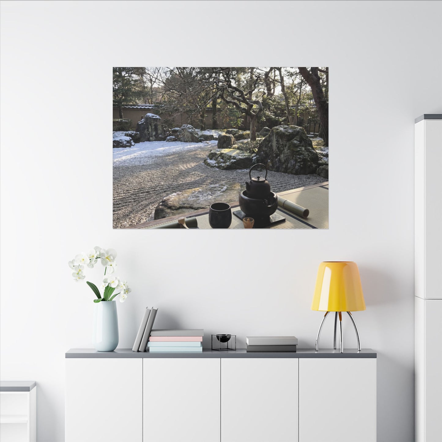 Winter Tea Ceremony Karesansui Canvas Art | Serene Decor