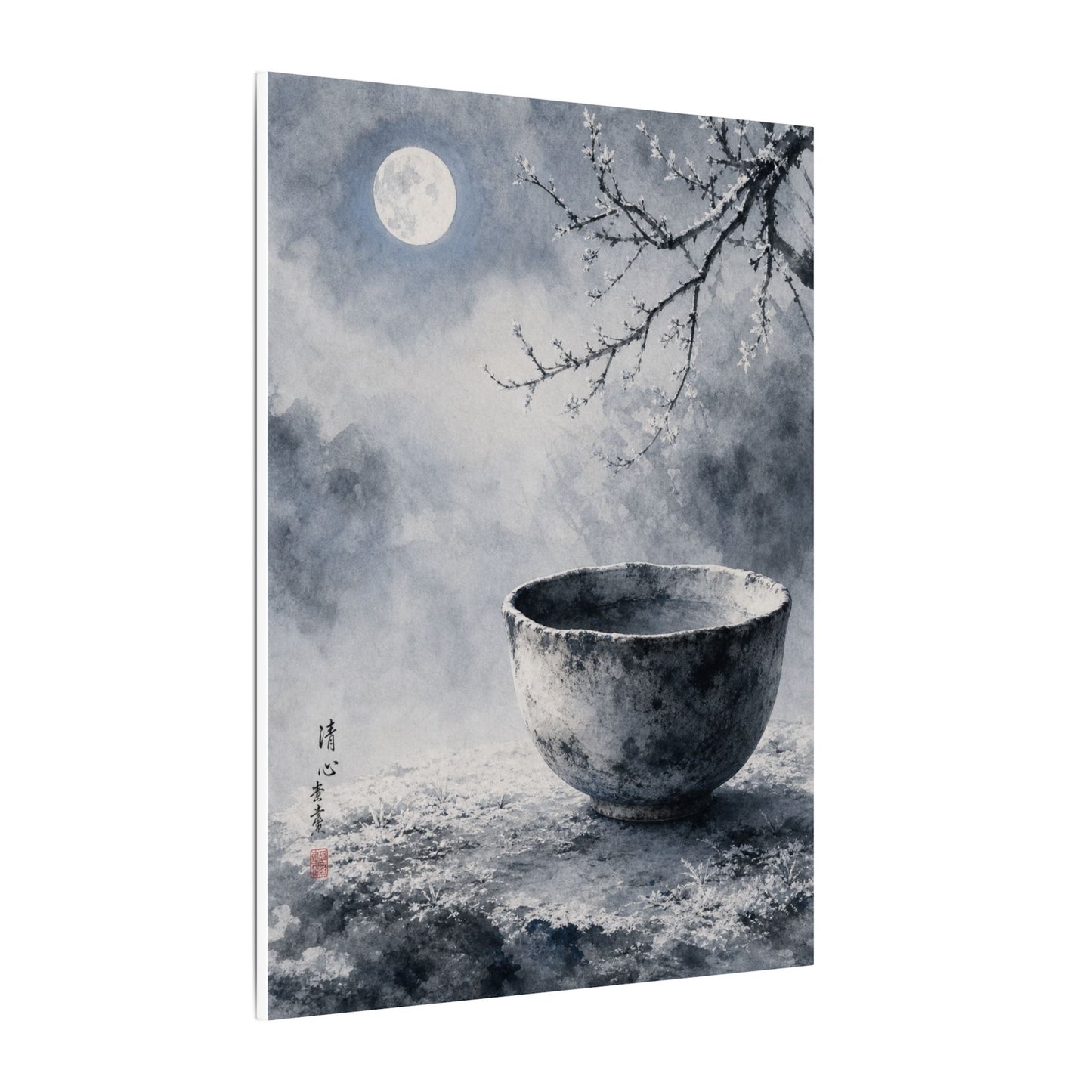 Seijaku Ceramic Bowl Canvas Art - Zen Sumi E