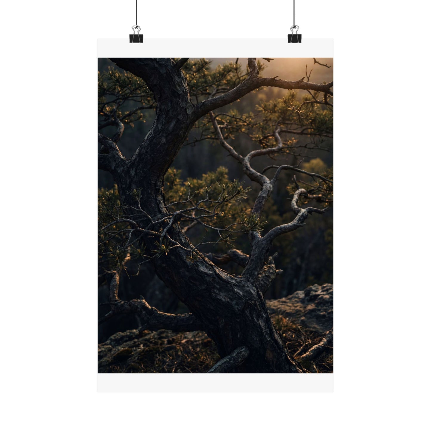 Pine Tree Spring Wall Art Print | Dark Japandi Sophisticated Design Art Print