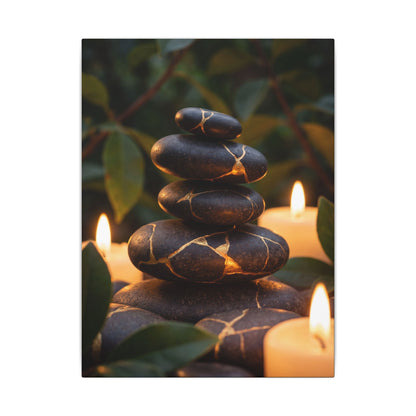 Summer River Stones Gold Vein Canvas Art | Philosophical Decor