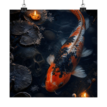 Candlelight Koi Pond Wall Art Print - Dark Japandi Datsuzoku