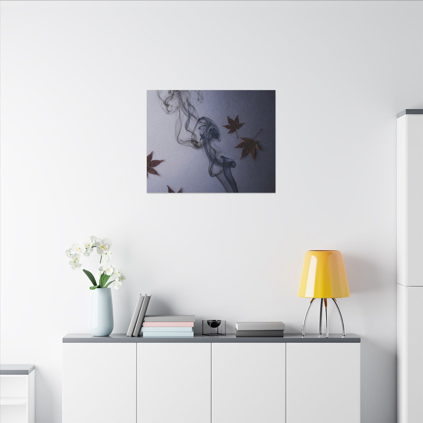 Dark Japandi Incense Smoke in Dawn | Moody Minimal Canvas Art