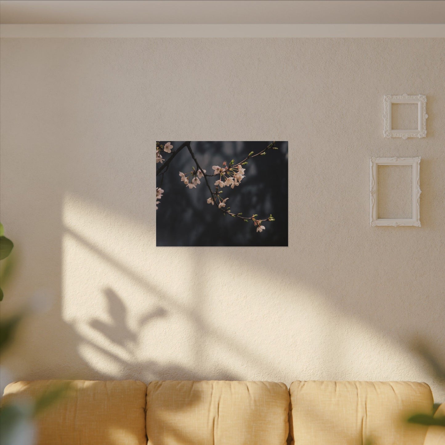 Cherry Blossom Moody Minimal Canvas Art | Bold Dark Japandi Art