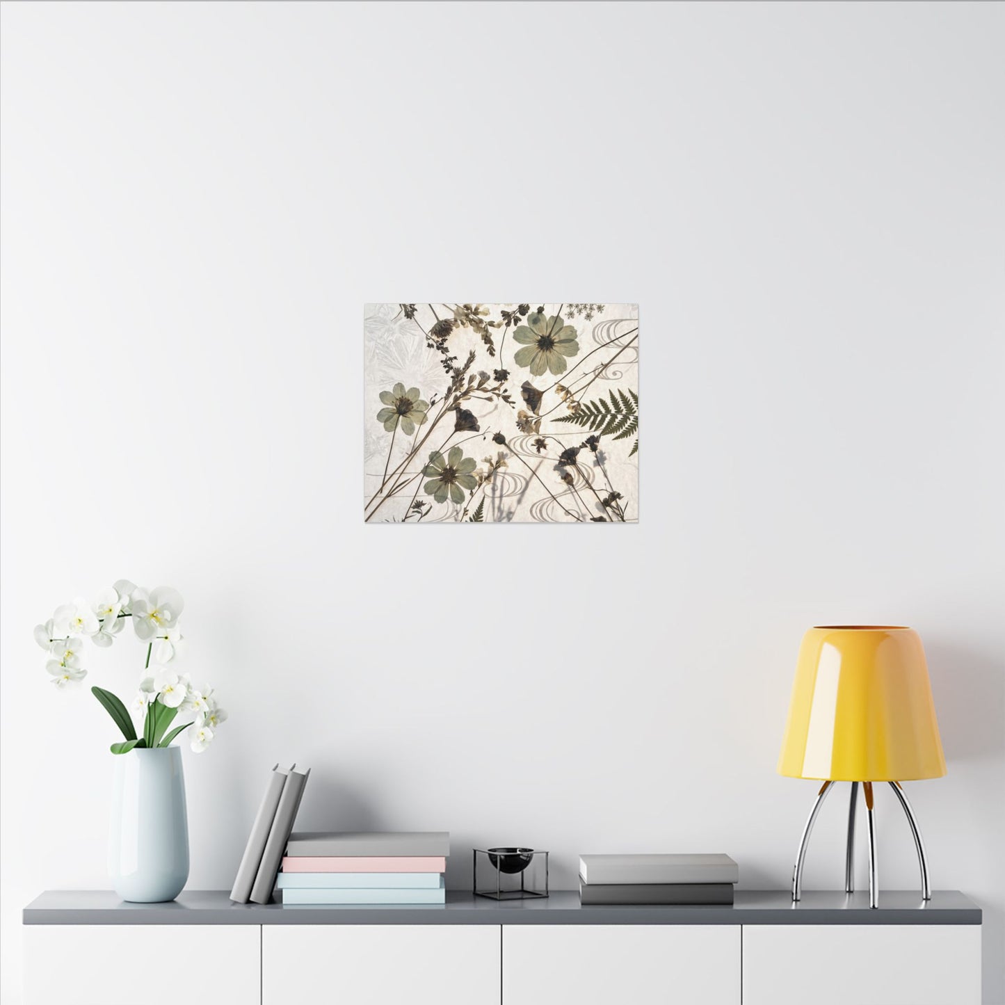 Japandi Dried Flowers in Golden Hour | Japanese Pattern Canvas Art