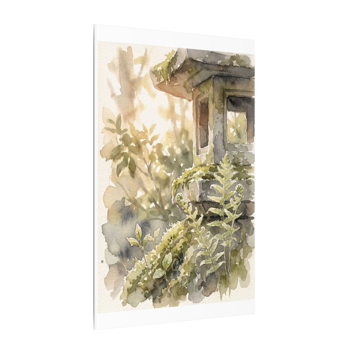 Earthy Stone Lantern Canvas Art - Watercolor Japandi