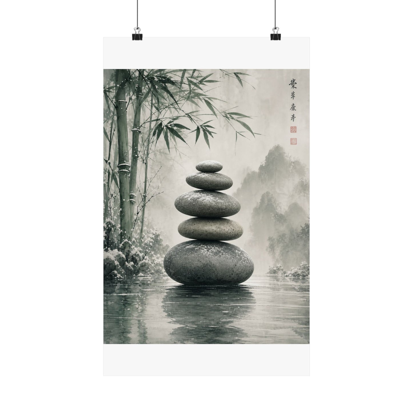River Stones Sumi E Wall Art Print | Tranquil Zen Art