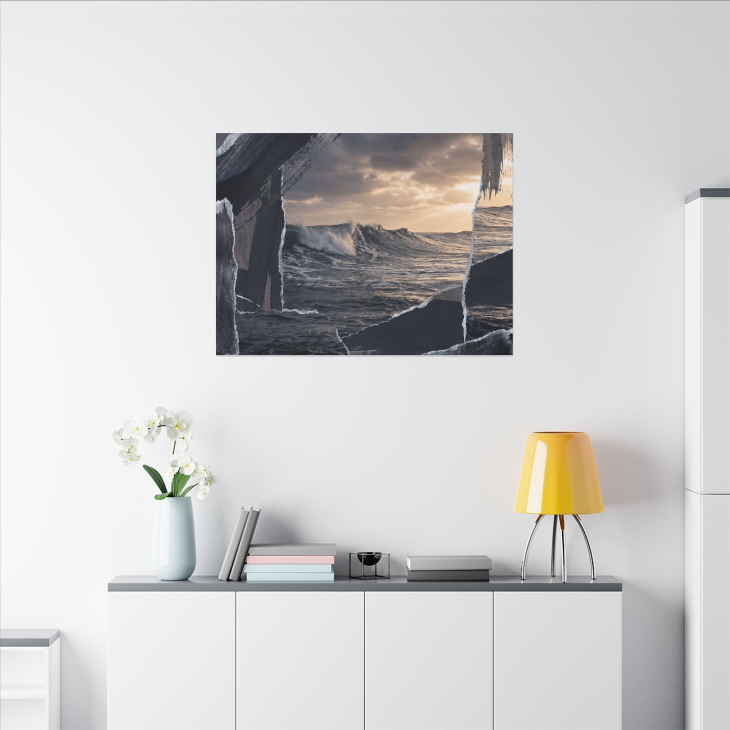 Fukinsei Ocean Wave Canvas Art - Dark Japandi Shadow Zen