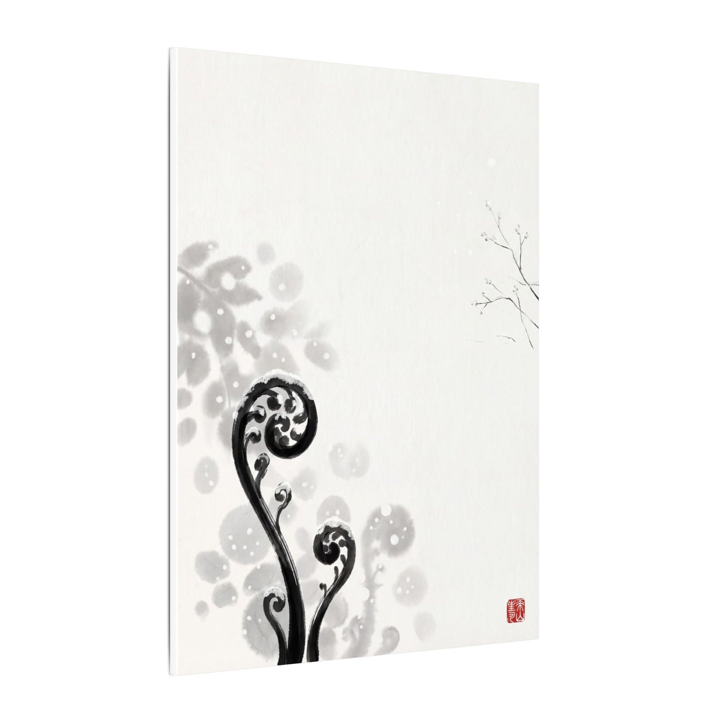 Winter Fern Unfurling Ukiyo E Inspired Canvas Art | Peaceful Decor