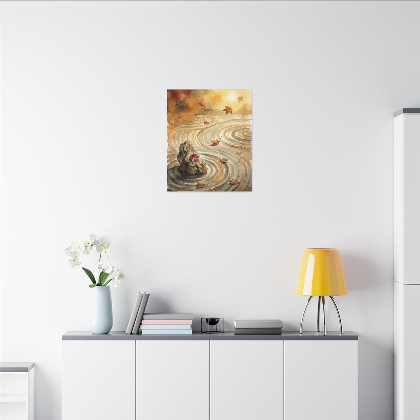 Autumn Rock Garden Watercolor Canvas Art | Neutral Decor