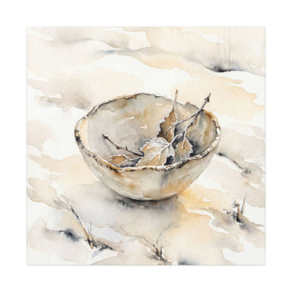 Ceramic Bowl Canvas Art | Winter Japandi Watercolor Art
