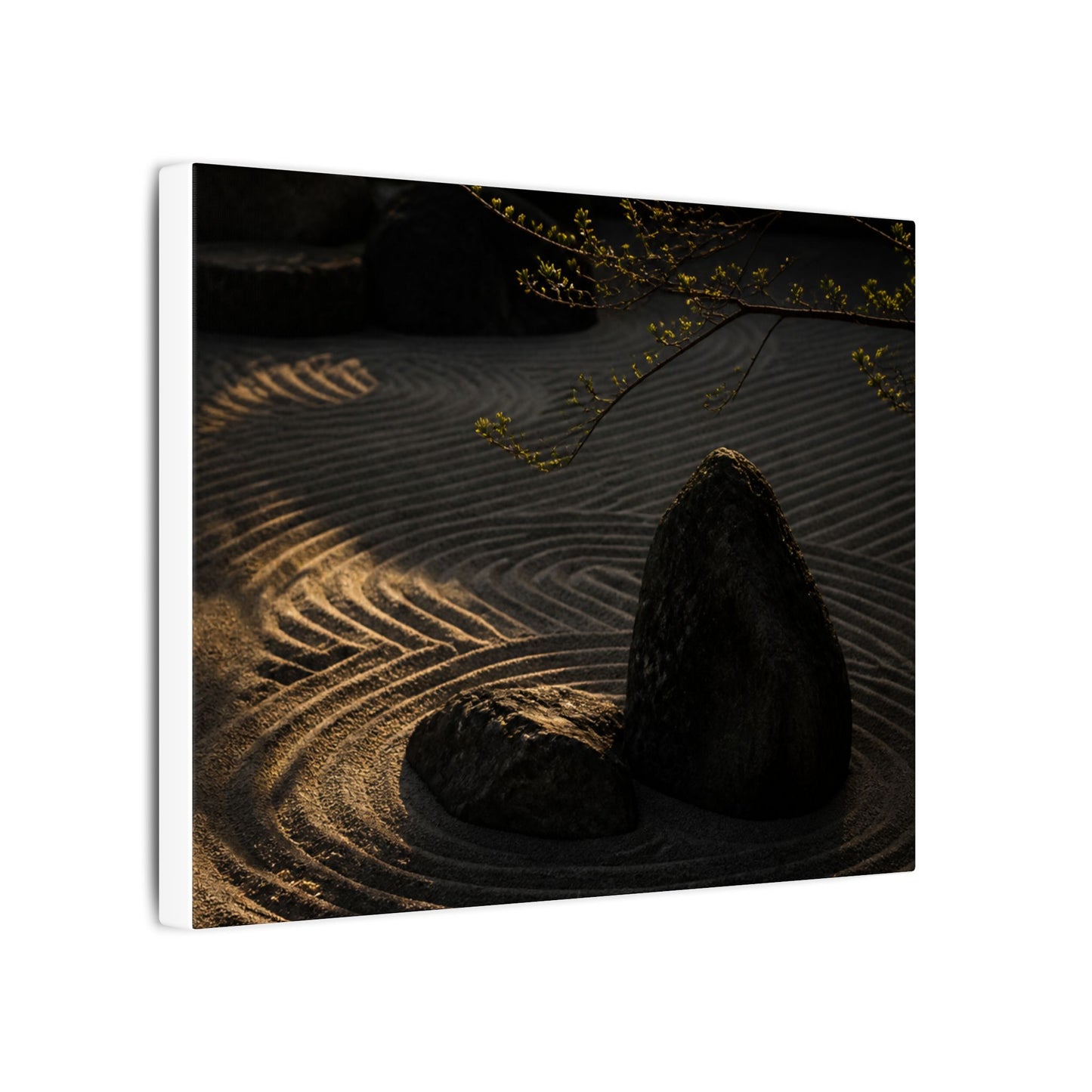 Ma Rock Garden Canvas Art - Dark Japandi Shadow Zen