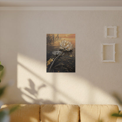 Kintsugi Lotus Flower in Golden Hour | Gold Vein Canvas Art