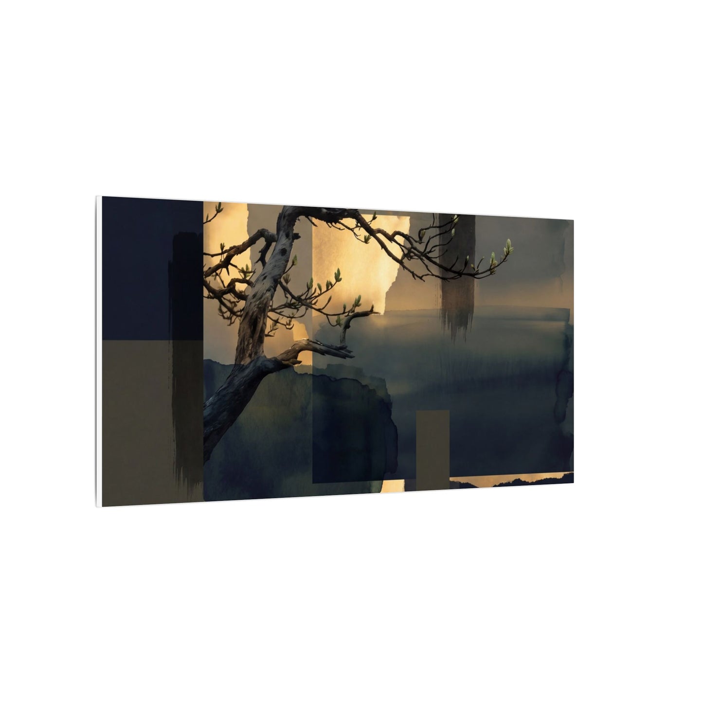 Golden Hour Pine Tree Canvas Art - Dark Japandi Kanso