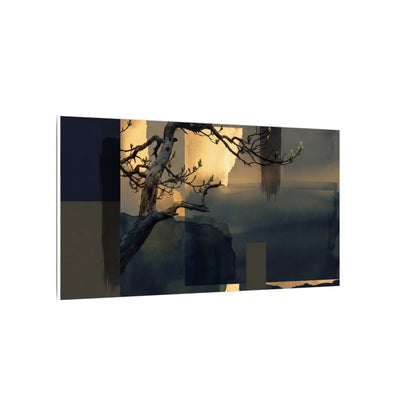Golden Hour Pine Tree Canvas Art - Dark Japandi Kanso