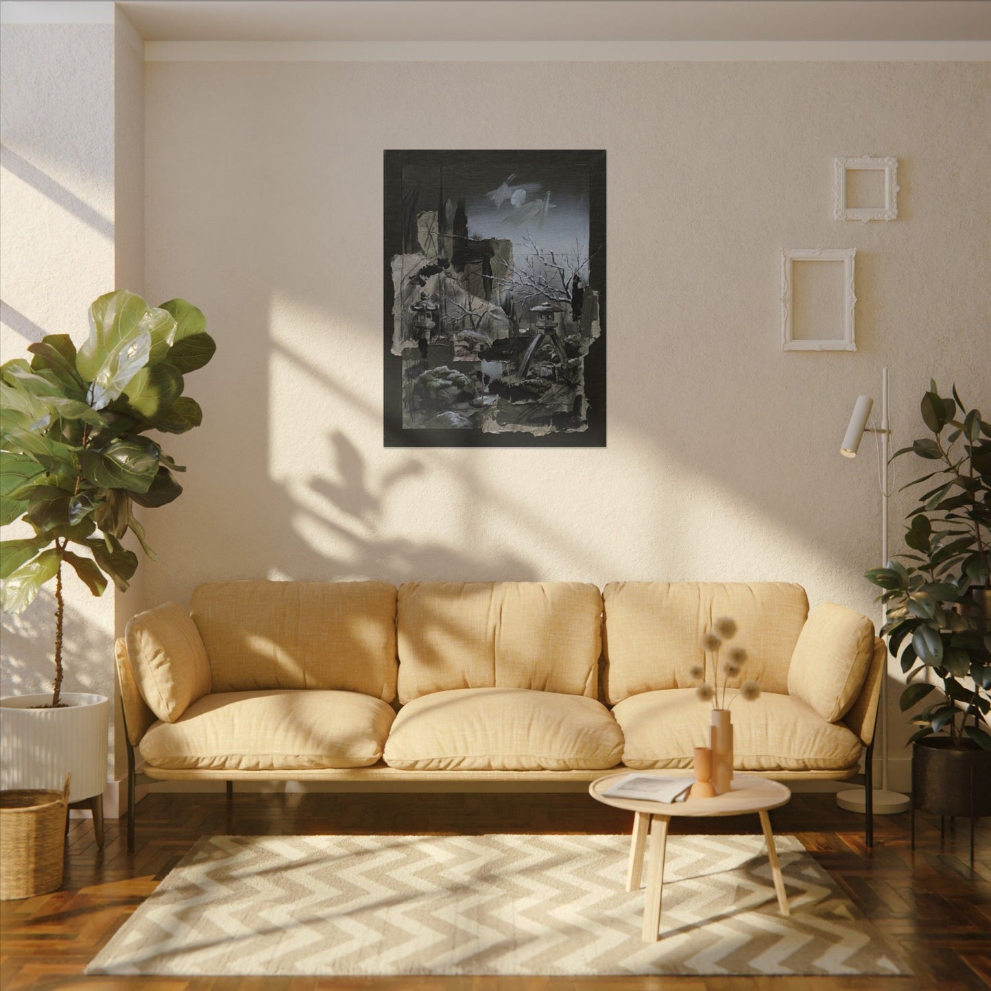 Winter Moonlit Garden Dark Texture Canvas Art | Moody Decor