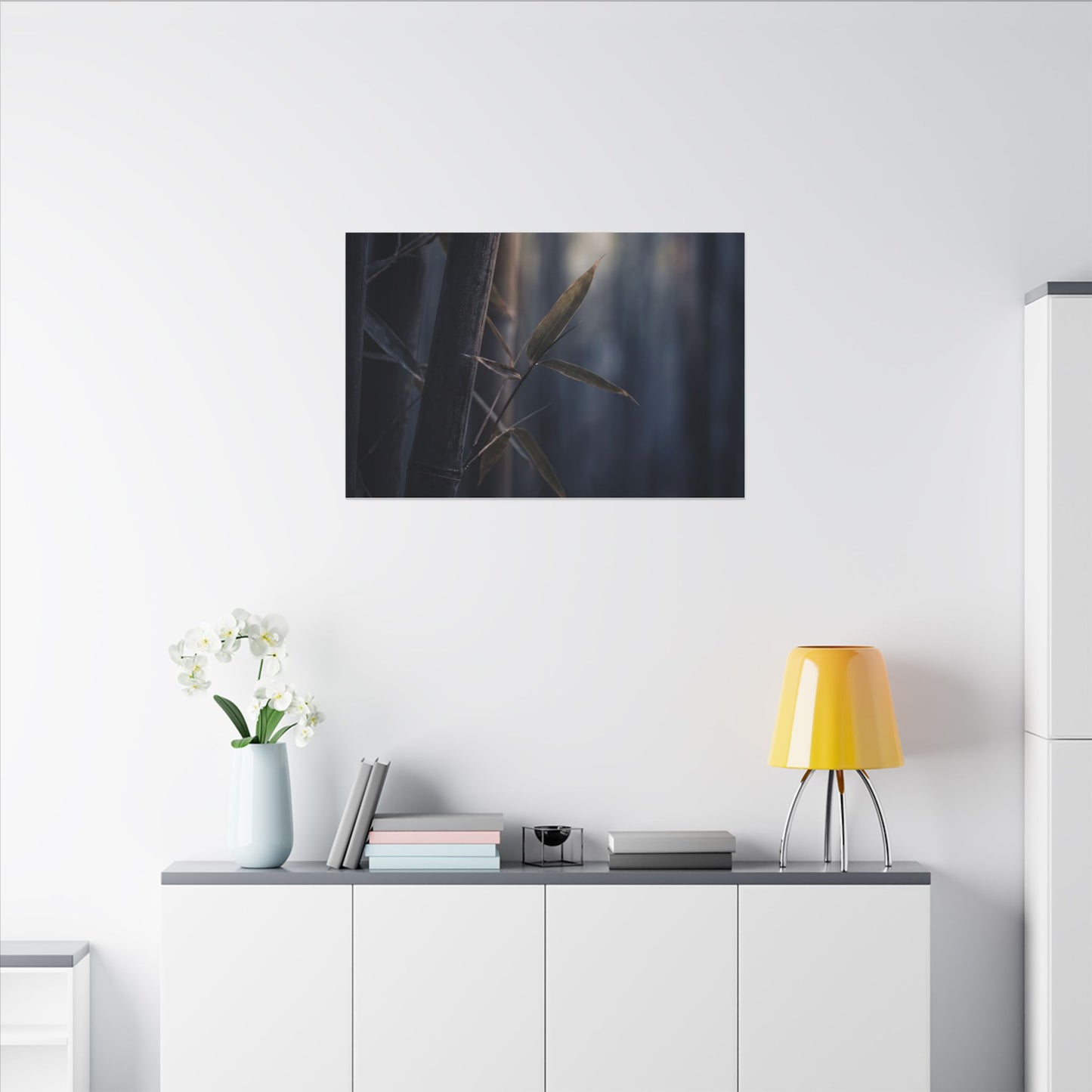 Dark Japandi Bamboo Grove in Dawn | Moody Minimal Canvas Art