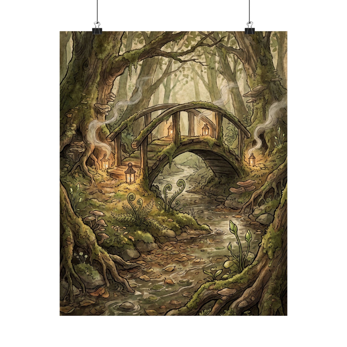 Spring Wooden Bridge Forest Whimsy Wall Art Print | Rustic Decor