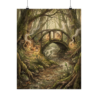 Spring Wooden Bridge Forest Whimsy Wall Art Print | Rustic Decor