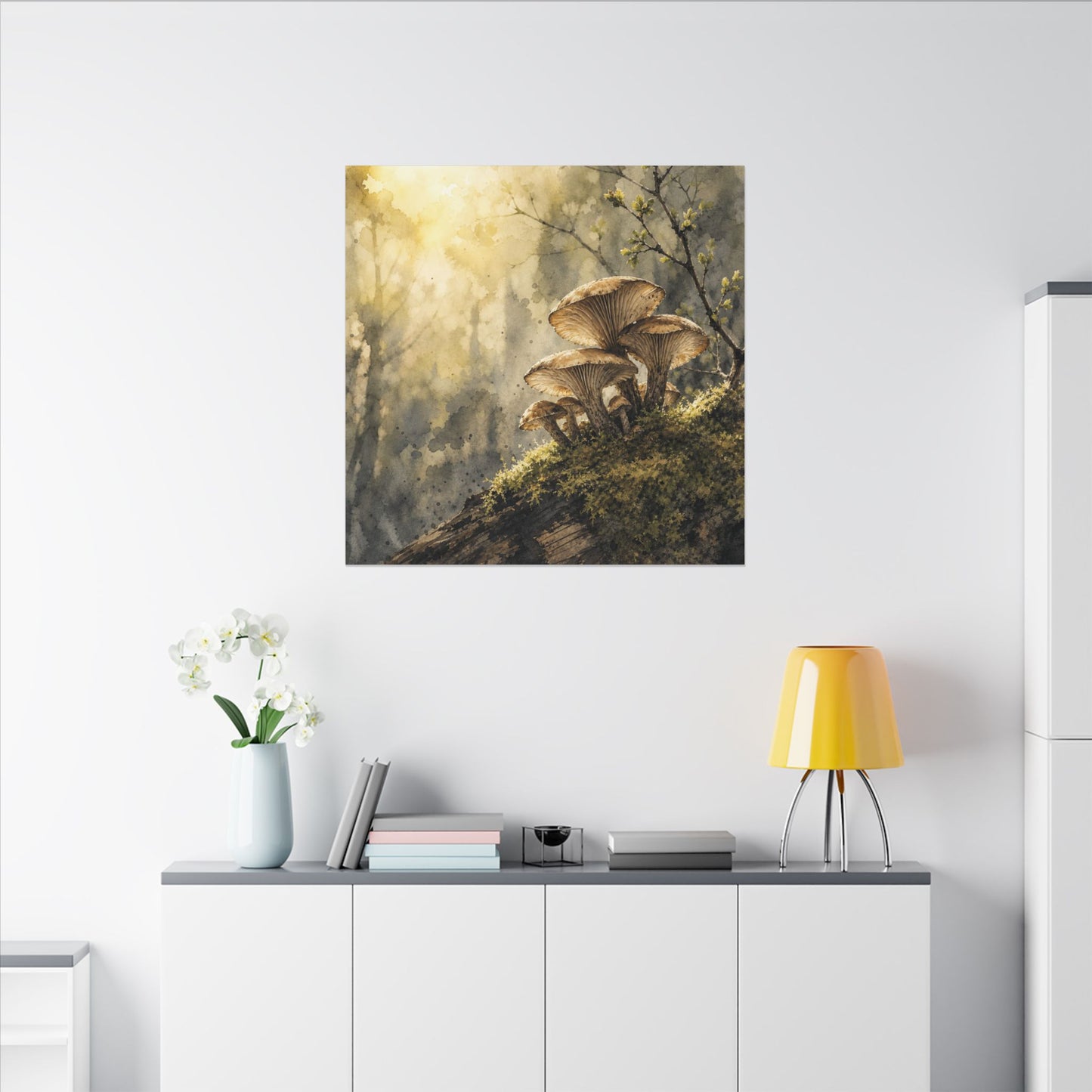 Wild Mushrooms Canvas Art | Spring Japandi Watercolor Art