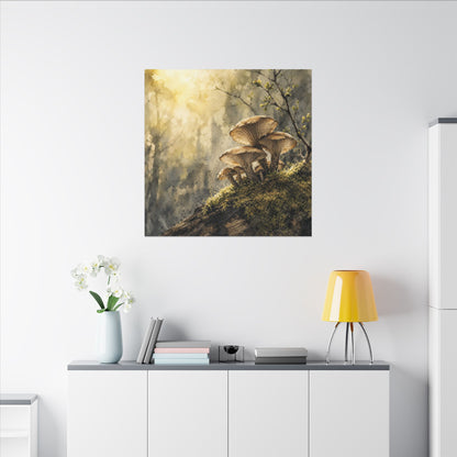 Wild Mushrooms Canvas Art | Spring Japandi Watercolor Art