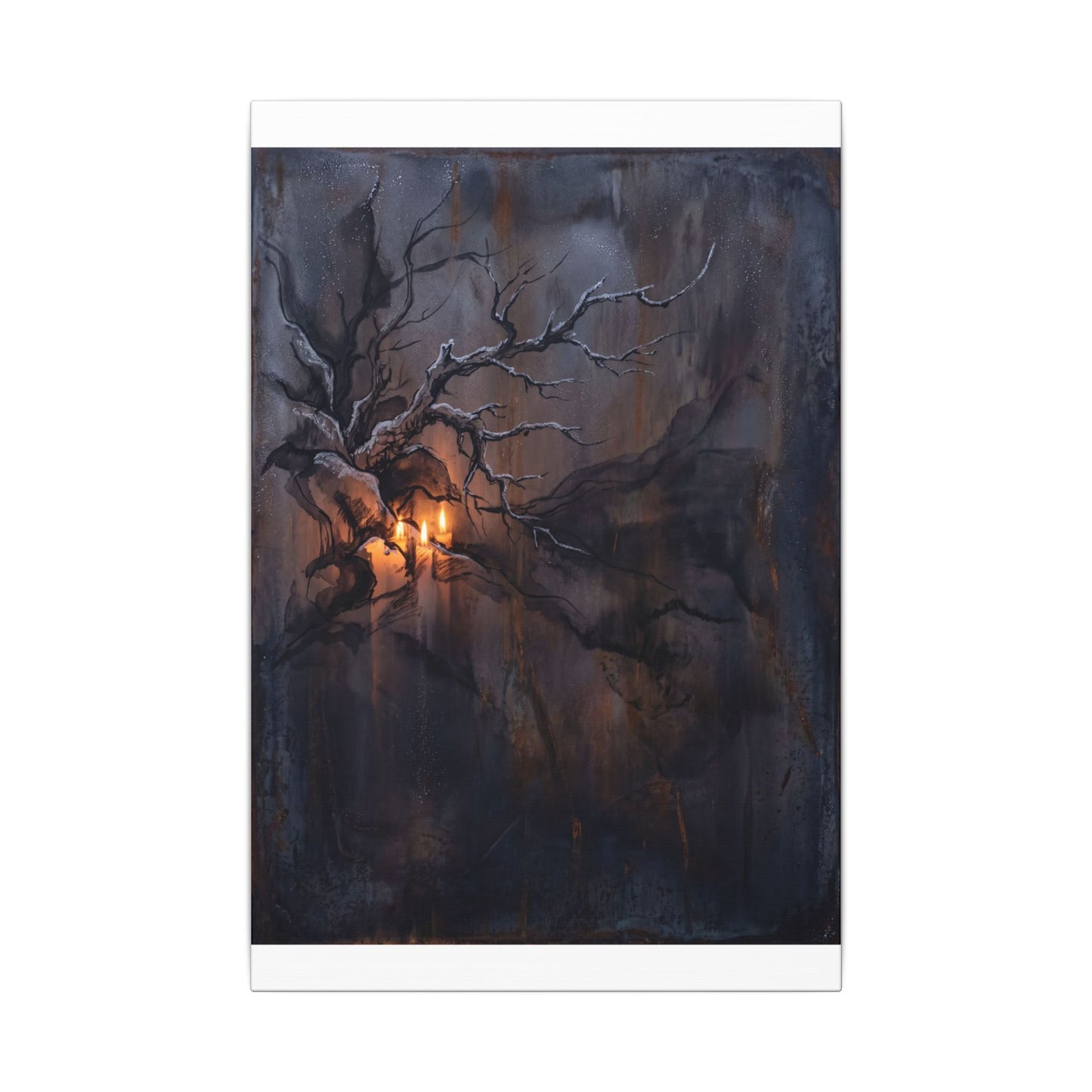 Winter Rust Patina Charcoal Ink Canvas Art | Atmospheric Decor