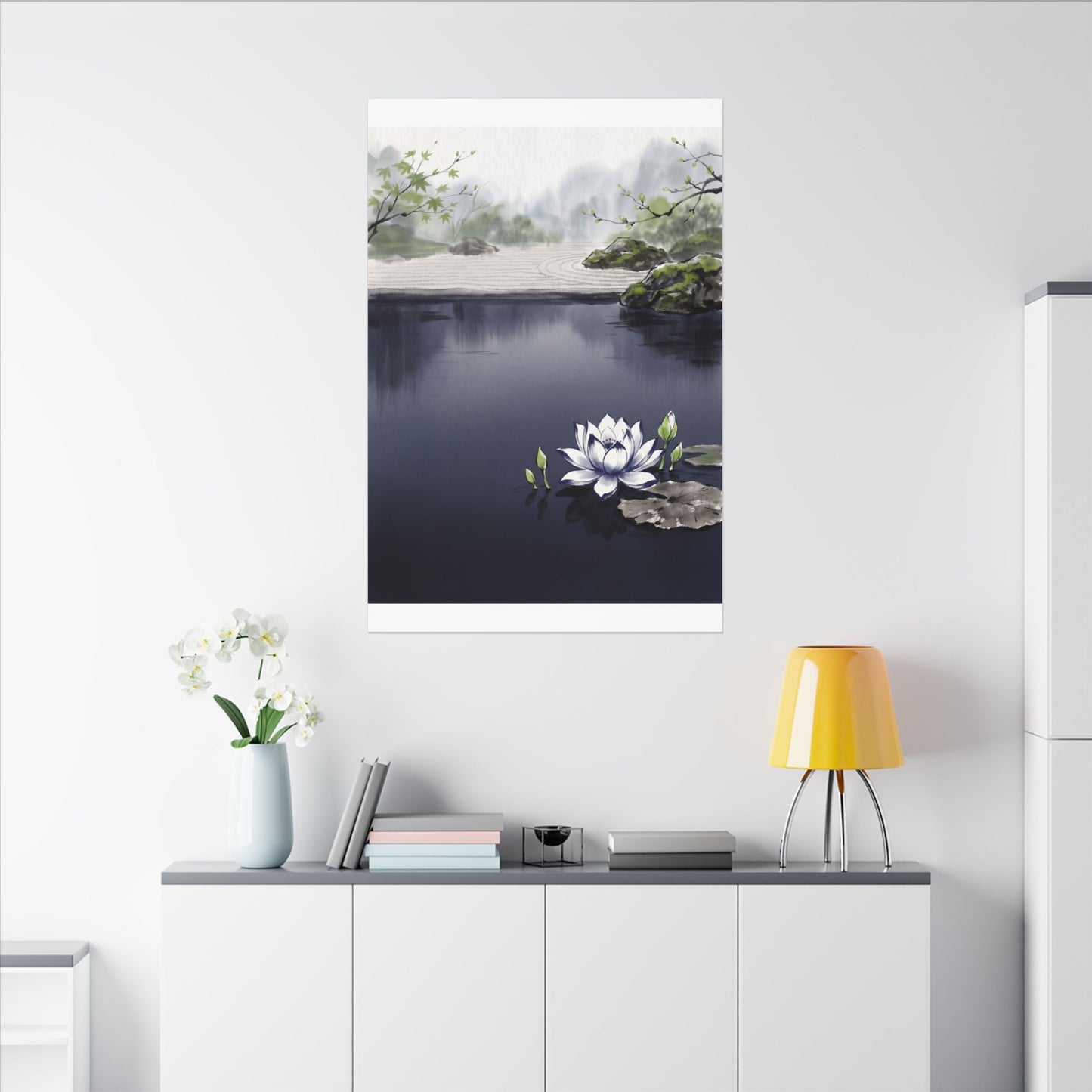 Lotus Flower Karesansui Canvas Art | Tranquil Zen Art