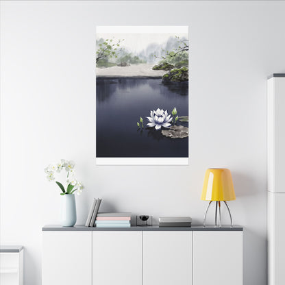 Lotus Flower Karesansui Canvas Art | Tranquil Zen Art