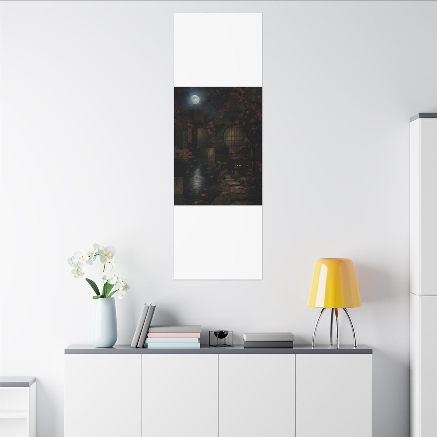 Moonlight Moonlit Garden Canvas Art - Dark Japandi Shibui