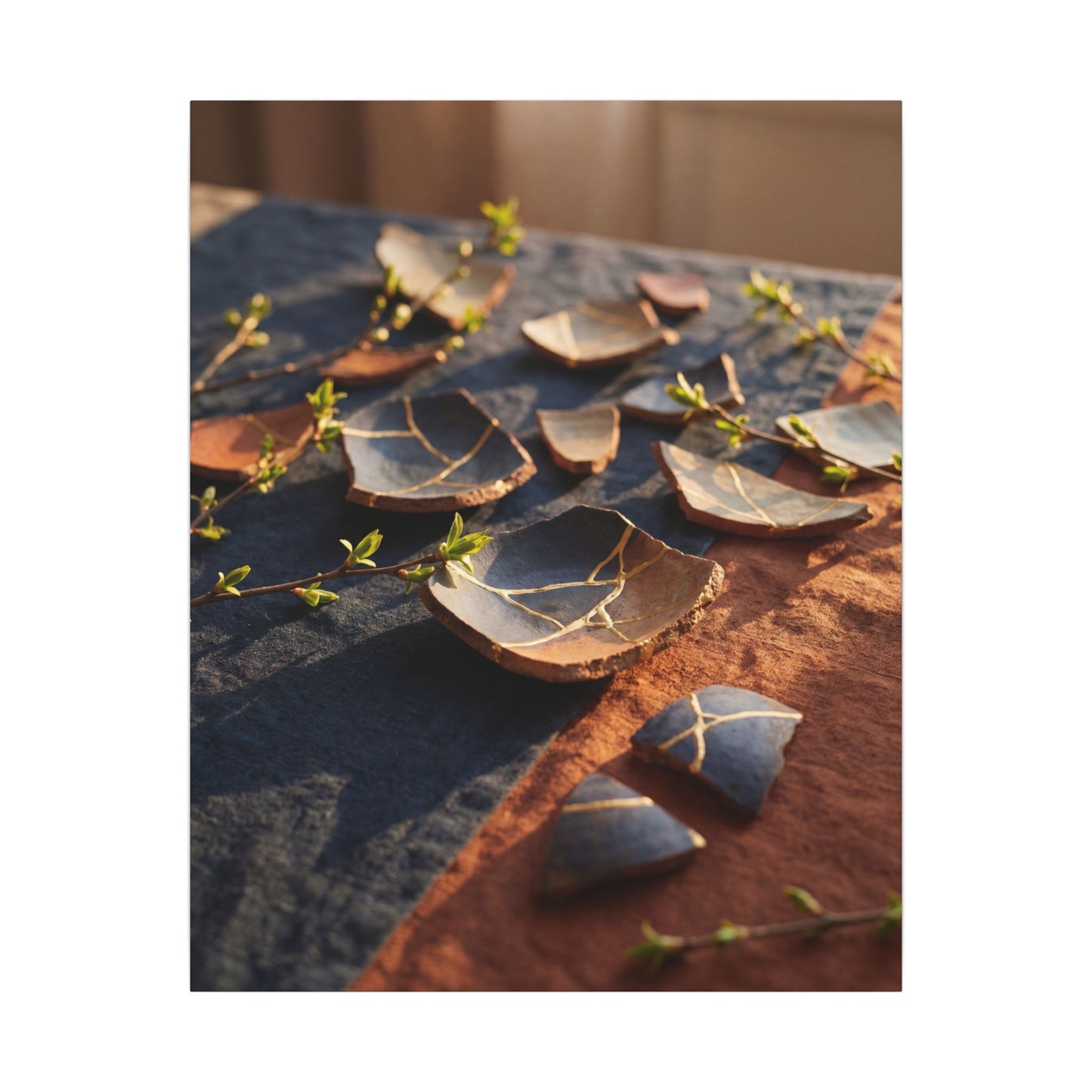 Spring Broken Pottery Gold Vein Canvas Art | Philosophical Decor