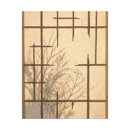 Shoji Screen Canvas Art | Winter Japandi Minimal Line Art