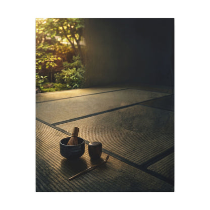 Dark Japandi Tea Ceremony in Golden Hour | Dark Texture Canvas Art