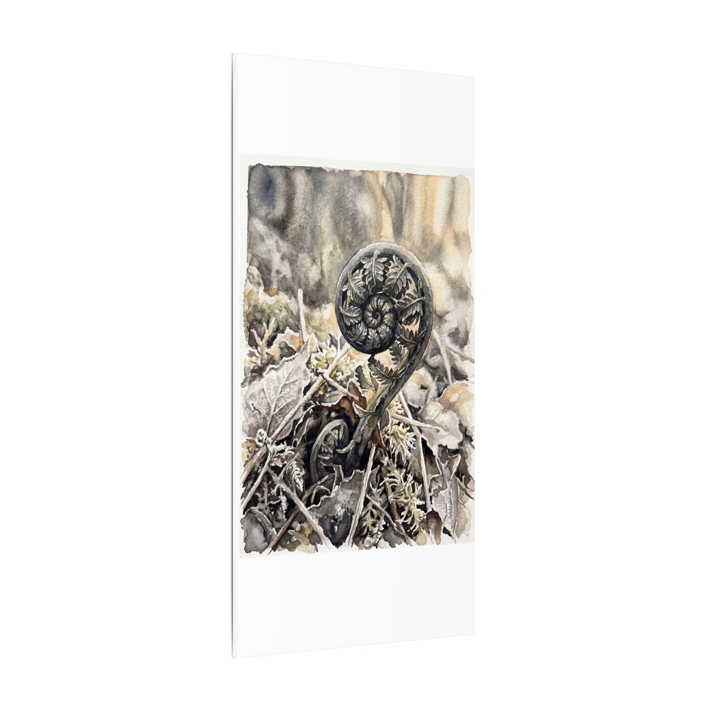 Japandi Fern Unfurling in Golden Hour | Watercolor Canvas Art