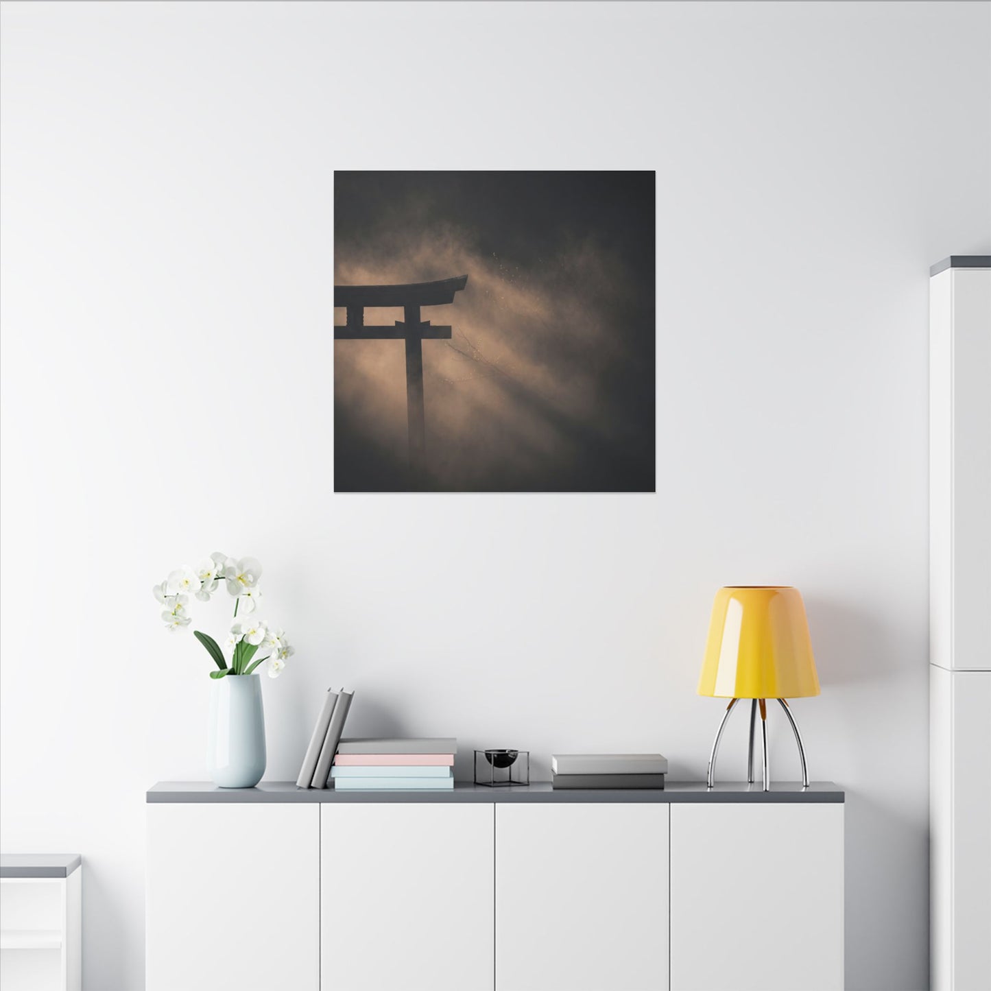 Torii Gate Shadow Zen Canvas Art | Bold Dark Japandi Art