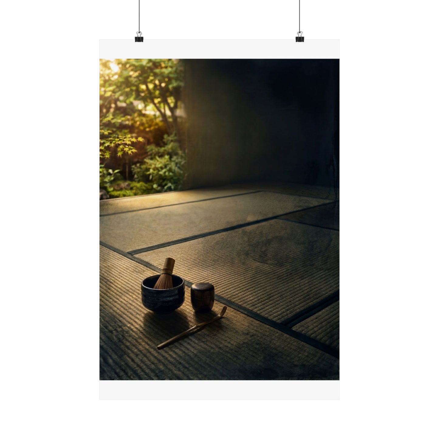 Dark Japandi Tea Ceremony in Golden Hour | Dark Texture Wall Art Print Art Print