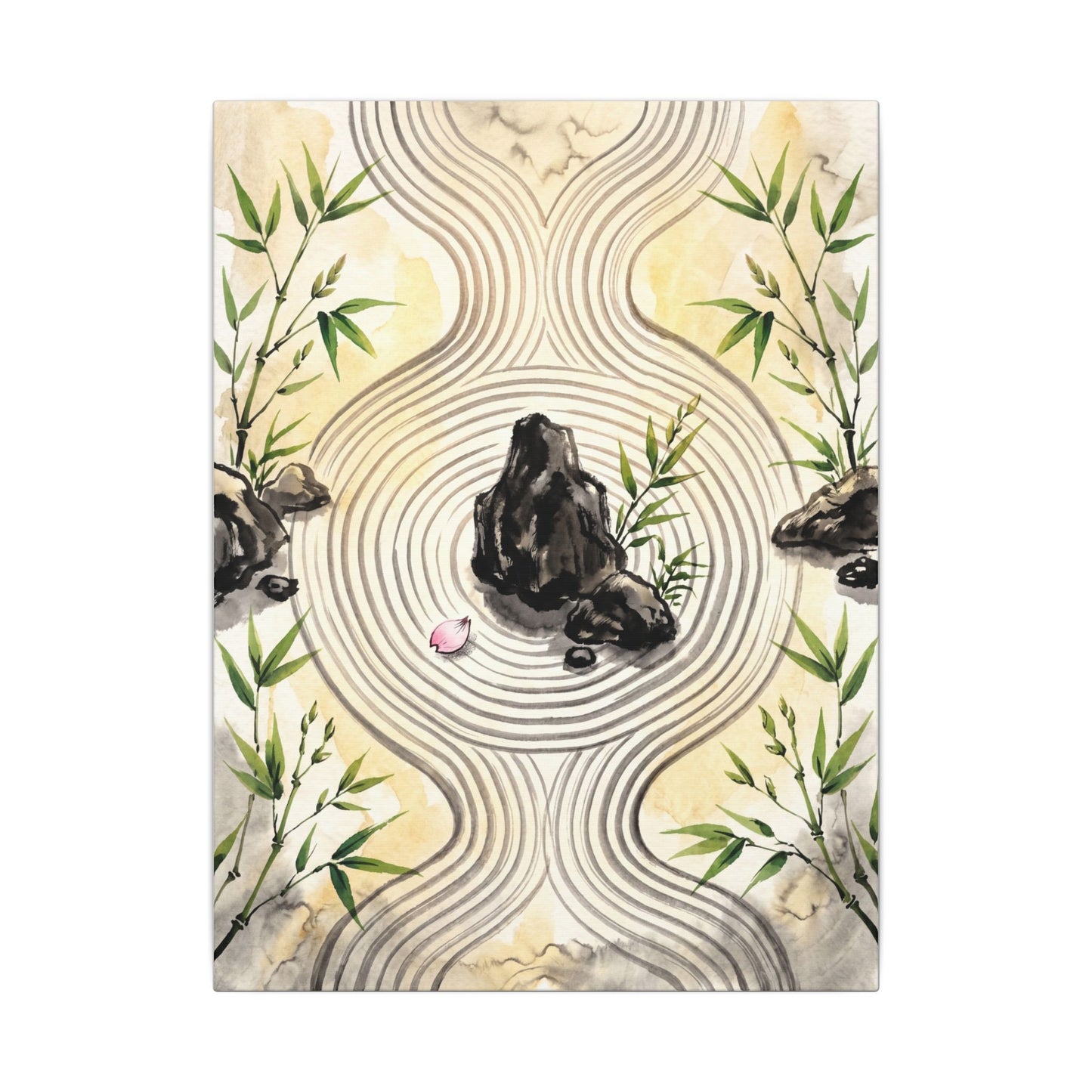 Zen Rock Garden in Golden Hour | Sumi E Canvas Art