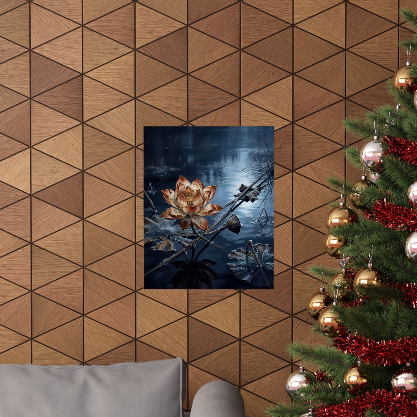 Kintsugi Lotus Flower in Moonlight | Broken Beauty Wall Art Print