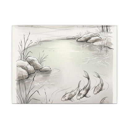 Koi Pond Minimal Line Canvas Art | Cozy Japandi Art