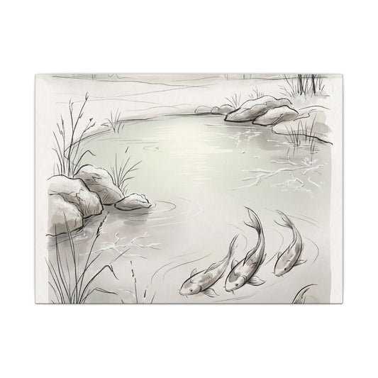 Koi Pond Minimal Line Canvas Art | Cozy Japandi Art