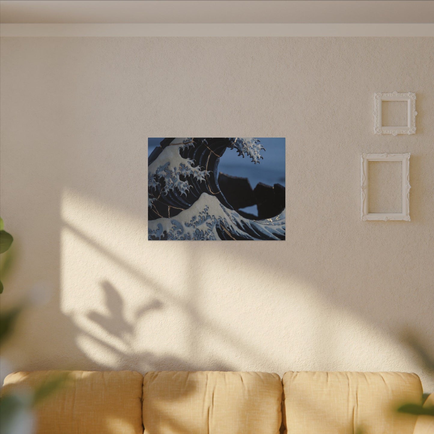 Ocean Wave Canvas Art | Winter Kintsugi Gold Repair Art