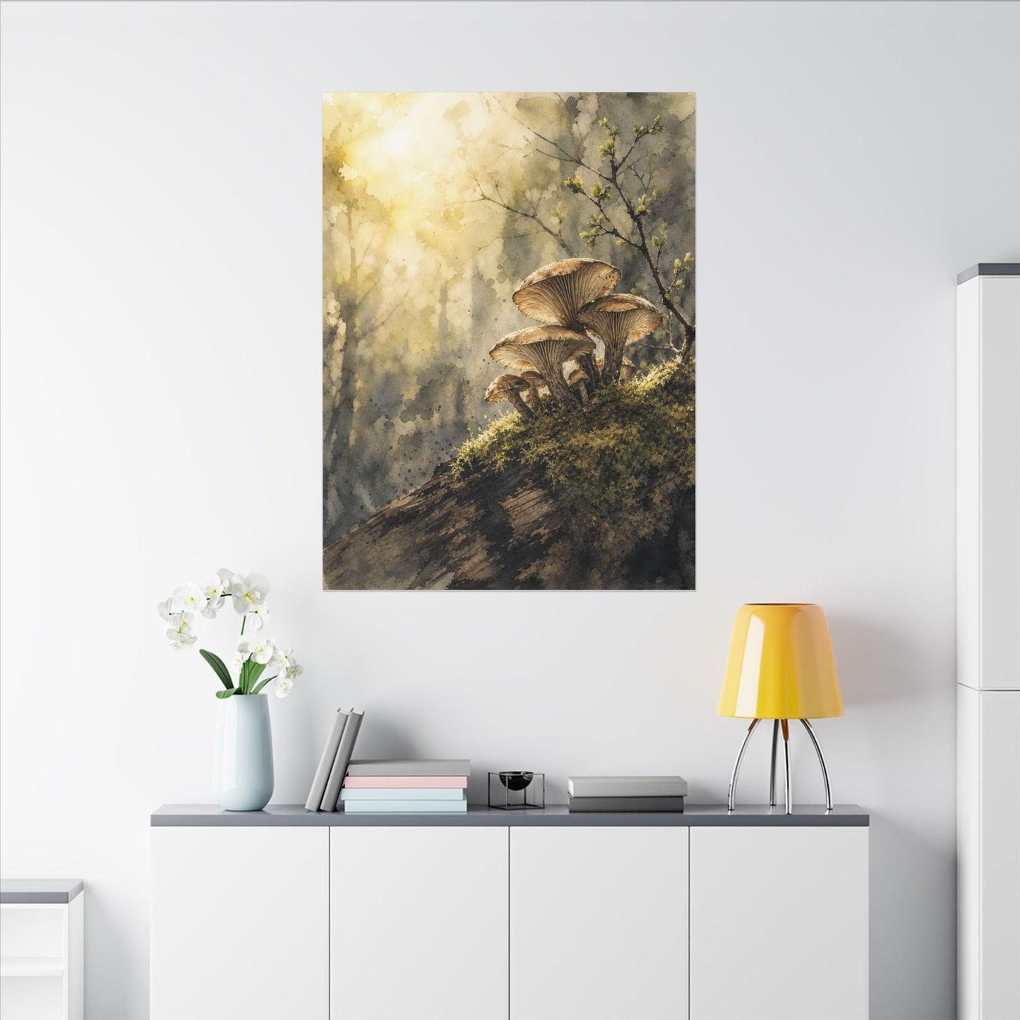 Wild Mushrooms Canvas Art | Spring Japandi Watercolor Art