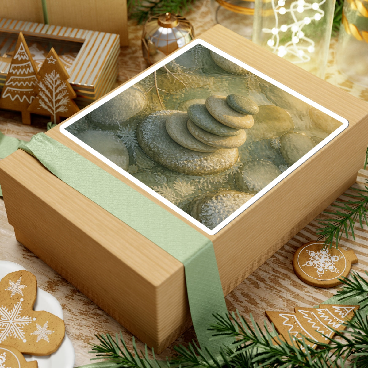 Winter River Stones Watercolor Sticker | Warm Decor