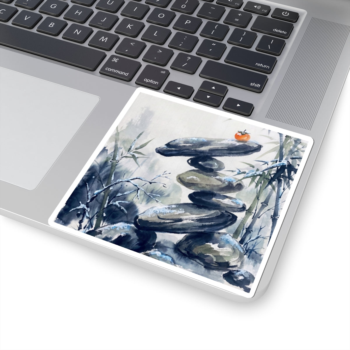 Zen River Stones in Moonlight | Sumi E Sticker Art Print