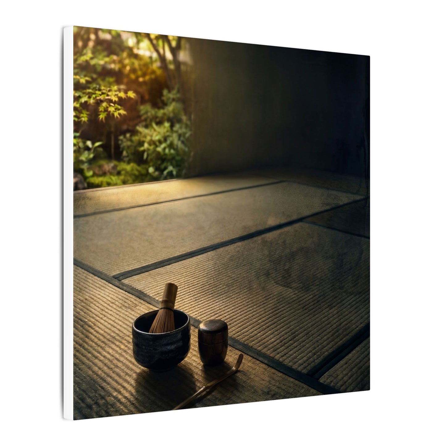 Dark Japandi Tea Ceremony in Golden Hour | Dark Texture Canvas Art