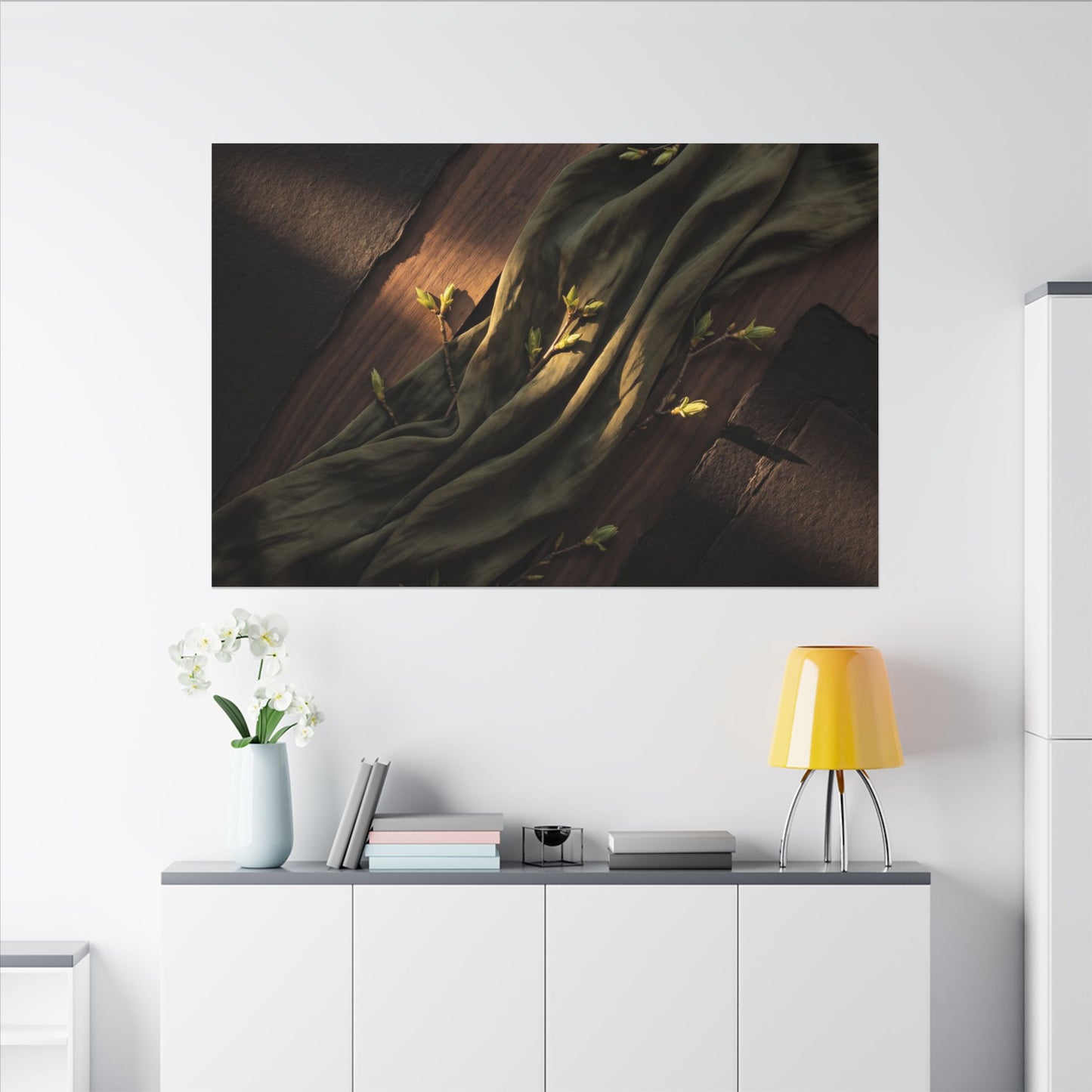 Silk Drape Canvas Art | Spring Dark Japandi Dark Texture Art