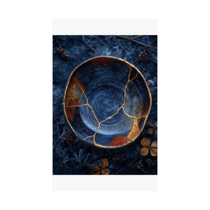 Fukinsei Ceramic Bowl Wall Art Print - Kintsugi Crackle Gold